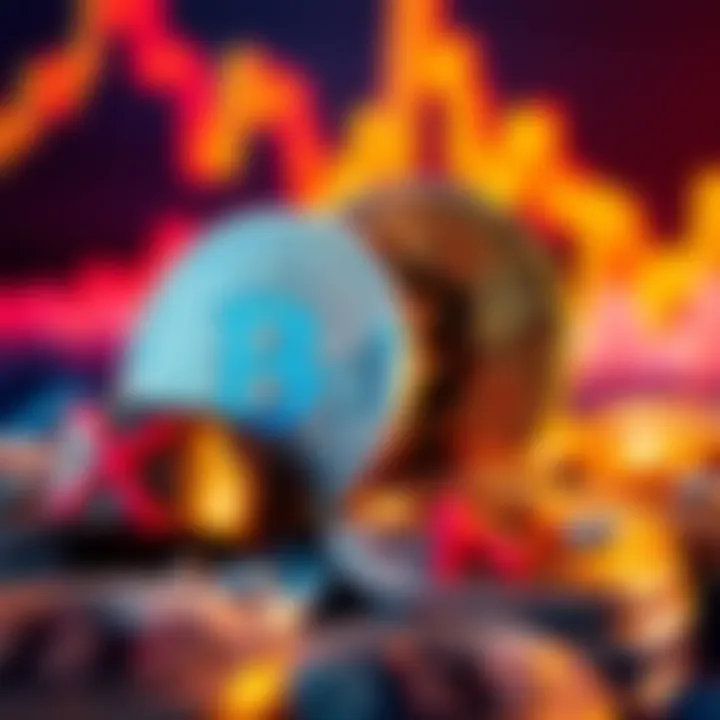 Illustration showing Bitcoin coins with a halving graph in the background, symbolizing the 4-year halving cycle and its impact on price trends.