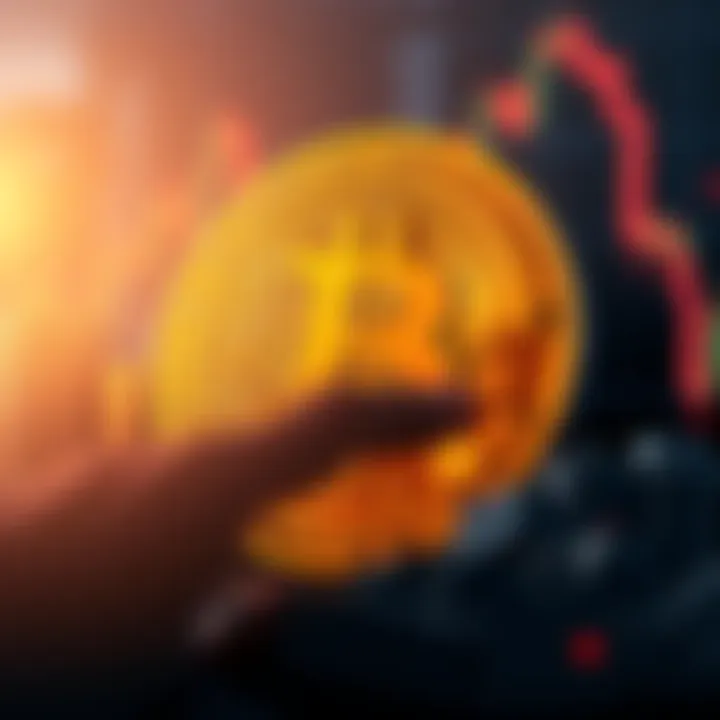 A digital Bitcoin symbol with a downward trend line, symbolizing market decline and investor concern.