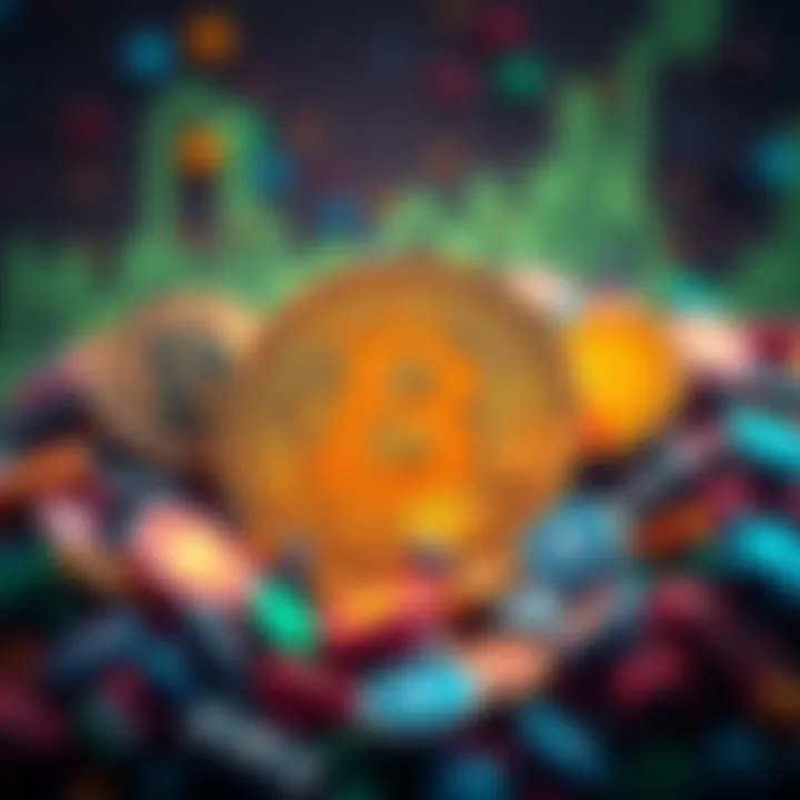 Illustration of a Bitcoin symbol overshadowed by various meme coin icons, reflecting current investment trends
