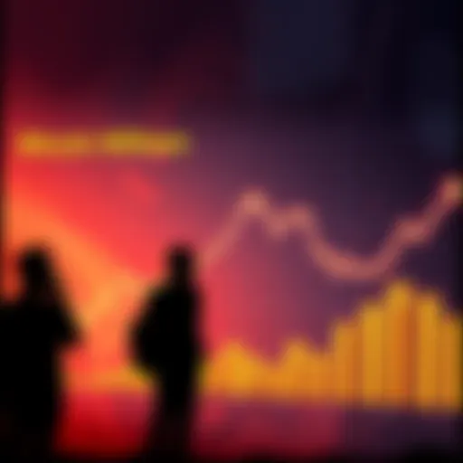 A graph showing a sharp decline in Bitcoin values with a silhouette of sad investors watching in disbelief.