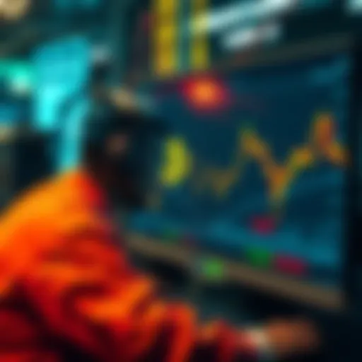 A small miner looks at declining Bitcoin hashrate charts on a computer screen.