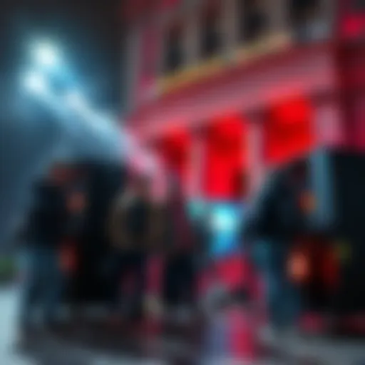 Group of cryptocurrency enthusiasts gathered around mining equipment outside the National Bank of Georgia