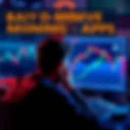 A person looking frustrated at their computer screen, showing a chart of bitcoin prices barely moving after investing in mining apps