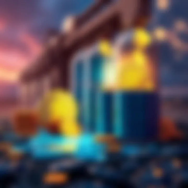 Bitcoin and oil trade concept An illustration showing Bitcoin coins alongside oil barrels, symbolizing the potential for oil transactions in Bitcoin