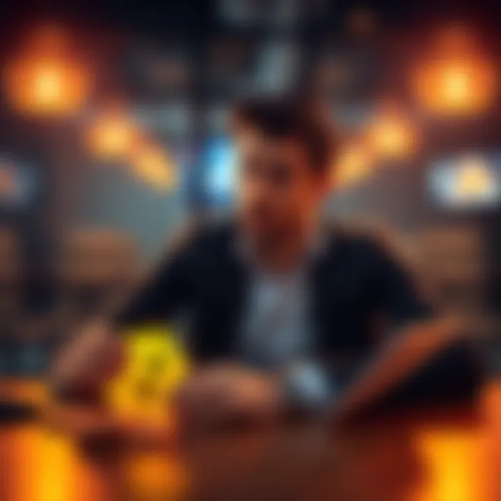 A person sitting at a table looking thoughtful while holding a Bitcoin symbol, pondering whether to share their crypto ownership with others.