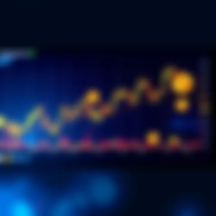 A line graph showing fluctuations in Bitcoin prices with warning symbols around it, indicating potential scams