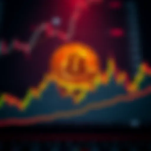A visual representation of Bitcoin price trends on a graph with fluctuating values and a question mark, symbolizing uncertainty in its valuation.