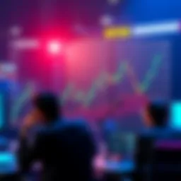 A price chart illustrating Bitcoin fluctuating around 91k, with upward and downward trends highlighted. Traders look on with concern about the market's future direction.