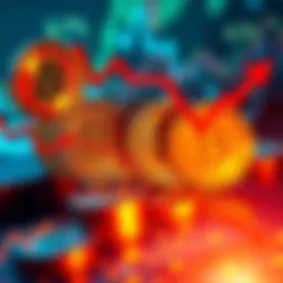 A visual representation of Bitcoin symbols with arrows indicating price decline, highlighting expert warnings on valuation.