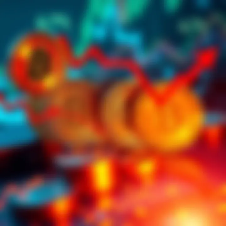 A visual representation of Bitcoin symbols with arrows indicating price decline, highlighting expert warnings on valuation.