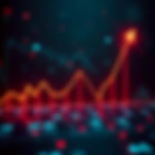 A downward trend line showing Bitcoin prices decreasing from a high point to a low point, with red indicators highlighting the drop.