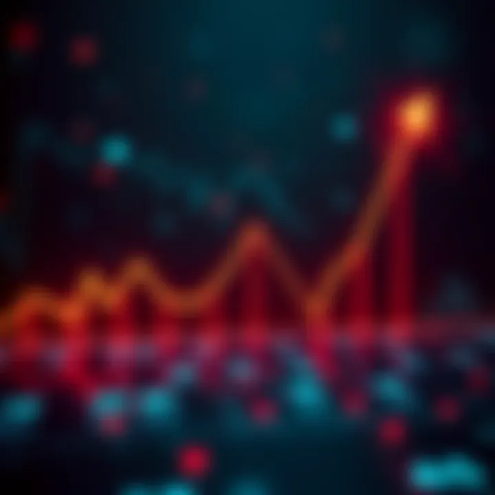 A downward trend line showing Bitcoin prices decreasing from a high point to a low point, with red indicators highlighting the drop.