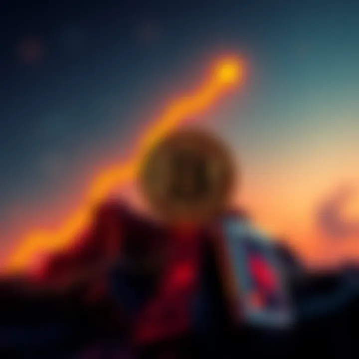 A graphic showing Bitcoin rising with an upward trend line, symbolizing Tom Lee's prediction for a $200,000 value.