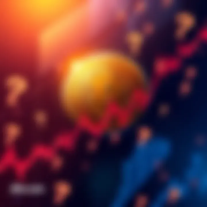 A graph showing fluctuating Bitcoin prices with question marks around it, symbolizing uncertainty in forecasts.