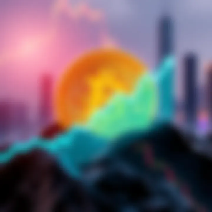 Bitcoin logo with a rising graph indicating price increase to $74K amid global turmoil