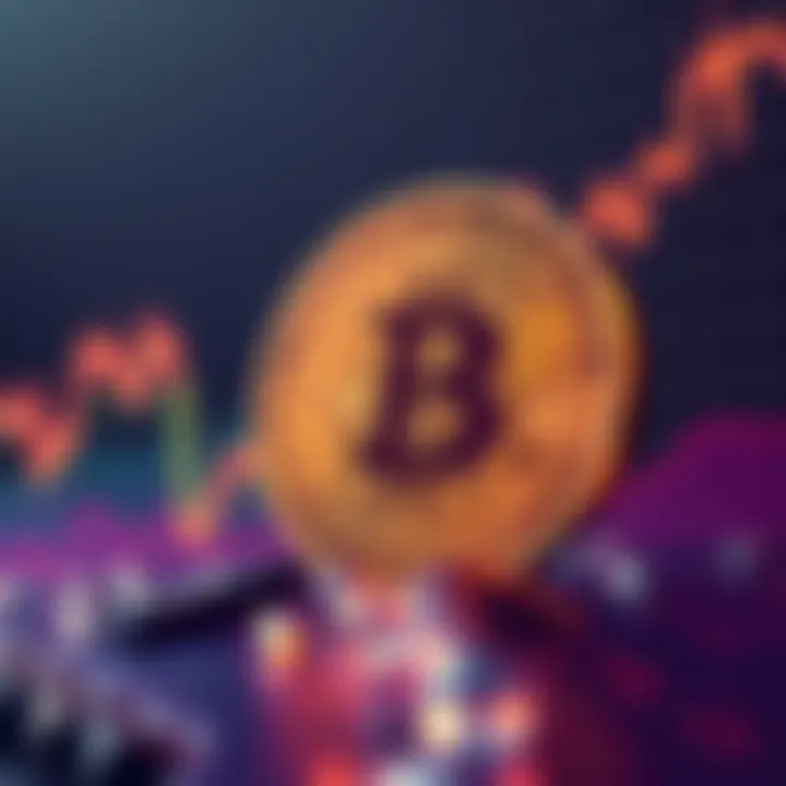Bitcoin coin with a rising graph background, indicating an increase in value to $76K and speculation about major investors selling