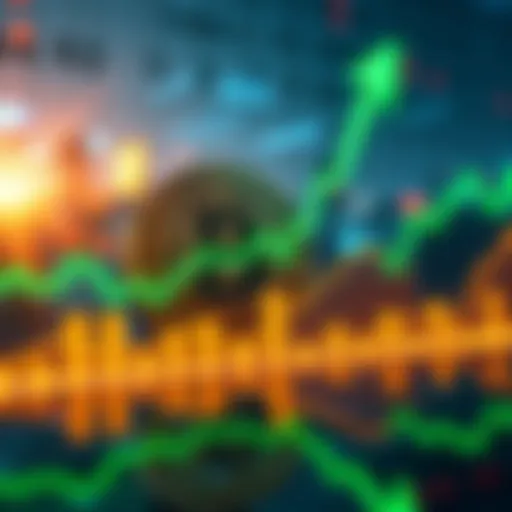 Graph showing Bitcoin price climbing towards $97K, with green upward arrows and a bullish trend line