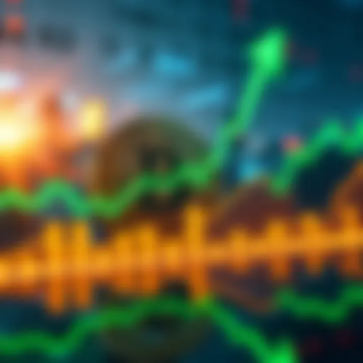 Graph showing Bitcoin price climbing towards $97K, with green upward arrows and a bullish trend line