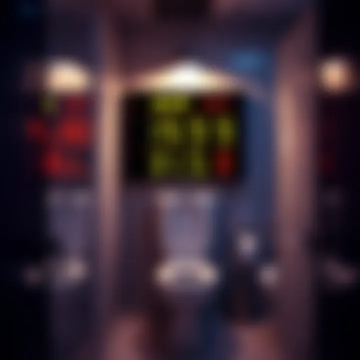 A humorous sign in a workplace bathroom displaying current Bitcoin prices, highlighting a unique way miners stay updated.