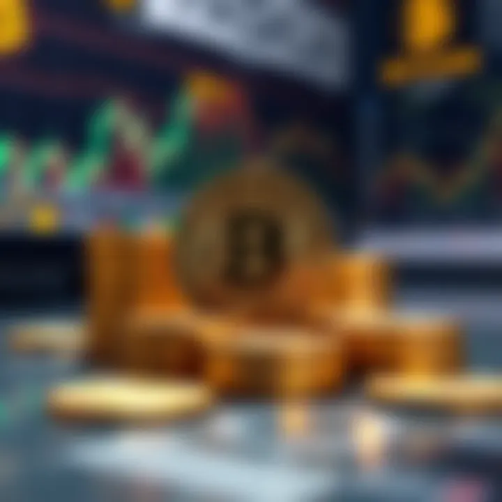 A stack of shiny Bitcoin coins on a table, symbolizing the concept of scarcity in the cryptocurrency market.