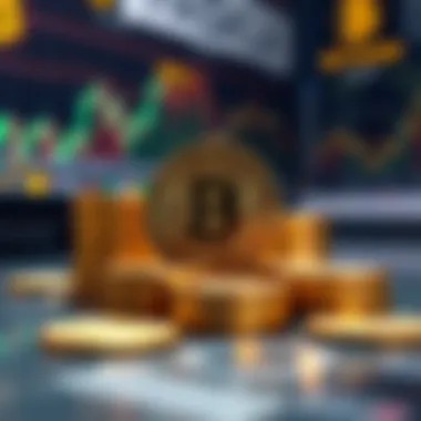 Bitcoin coins representing scarcity A stack of shiny Bitcoin coins on a table, symbolizing the concept of scarcity in the cryptocurrency market.
