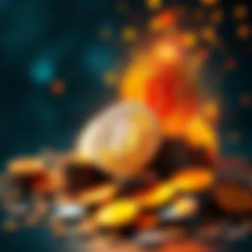 A visual journey showing 500 Bitcoin turning from a $1 sale into a large fortune, symbolized by coins and dollar signs