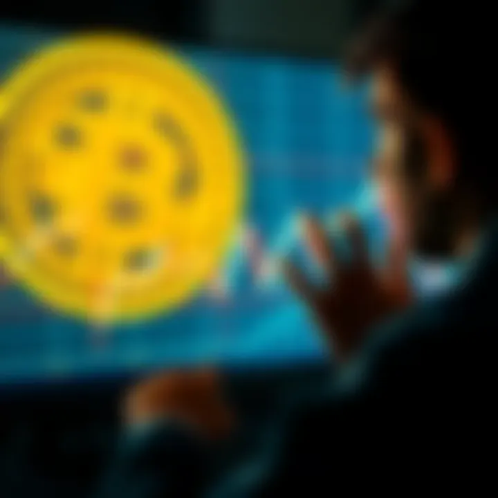 A person looking at a fluctuating Bitcoin graph on a computer screen, reflecting doubts about its future.