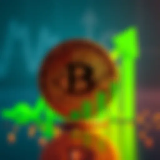 A visual of a Bitcoin symbol with a green upward trend graph in the background, representing potential value increase.
