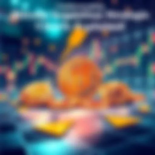An illustration showing a company selling shares and convertible bonds to acquire Bitcoin, with Bitcoin symbols in the background and stock charts to represent trading.