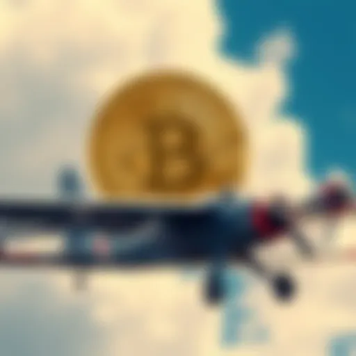 A side-by-side view of a Bitcoin symbol and an early airplane, highlighting the debate over Bitcoin's future in finance.