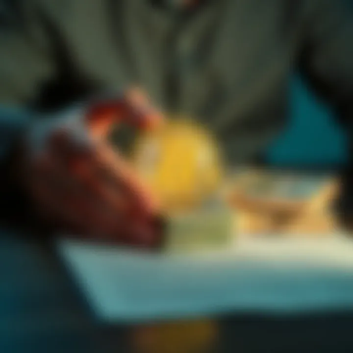 Bitcoin-backed loans concept A person holding a Bitcoin symbol with stacks of cash and a loan document on a table, representing Bitcoin-backed loans.