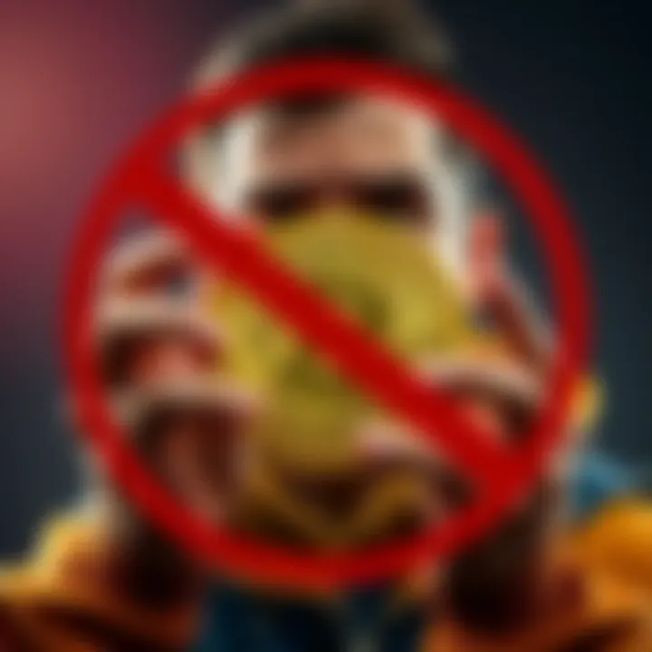 A person looking worried while holding a Bitcoin symbol with a red 'banned' sign over it.