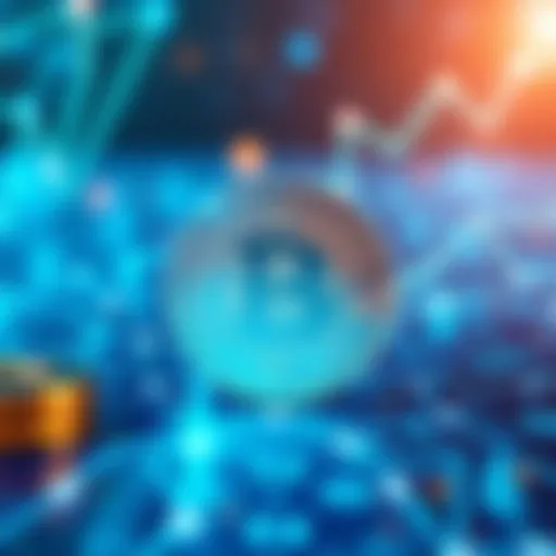 A Bitcoin symbol in the foreground with a digital representation of blockchain technology in the background, illustrating the focus on technology over price.