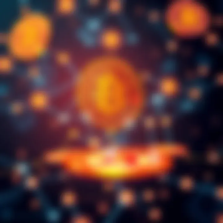 A visual representation of Bitcoin symbols and blockchain connections, illustrating their interaction in finance.