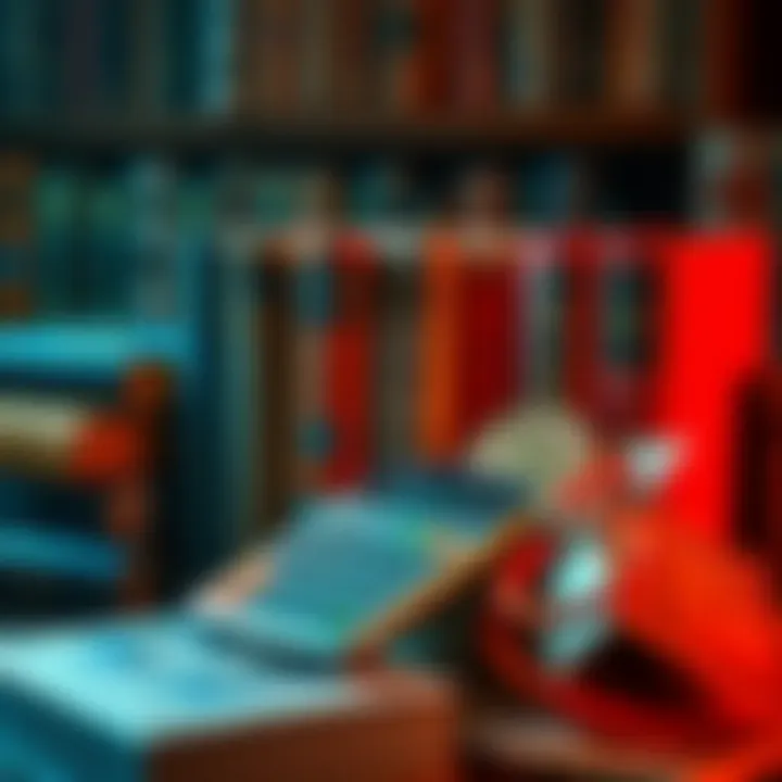 A collection of books about Bitcoin with a calculator and money symbols, representing financial growth.