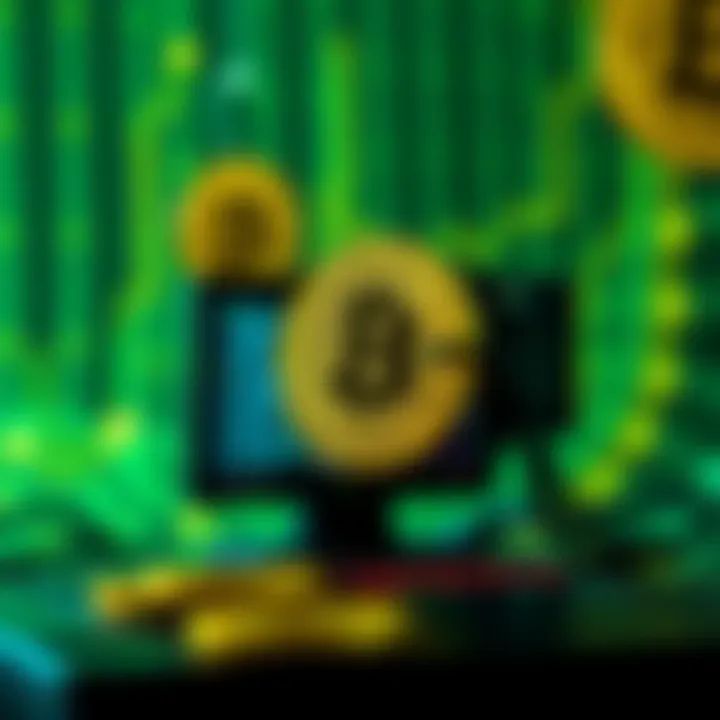 A visual representation showing Bitcoin symbols alongside a computer symbolizing quantum computing, highlighting the tension between cryptocurrency value and security risks.