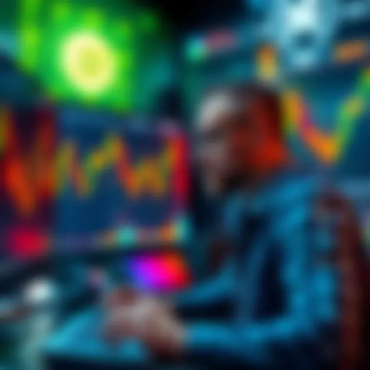 An investor reviewing Bitcoin price trends on a computer screen, focusing on dip buying strategies.