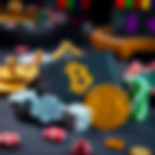 A graphic showing a digital wallet and casino elements like chips and dice to represent no KYC bitcoin casinos.