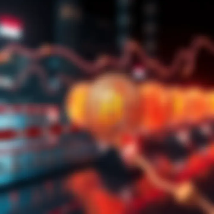 A graphic showing Bitcoin symbols with barriers representing challenges like scalability and security.