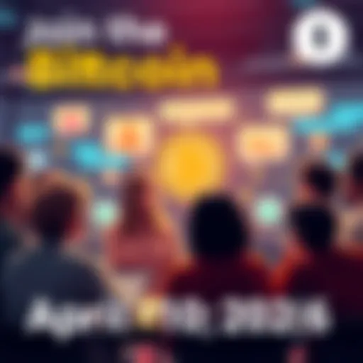 A group of people engaging in a lively discussion about Bitcoin, with chat bubbles and a Bitcoin symbol present.