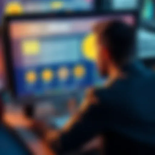 A person reviewing different Bitcoin client options on a computer screen, considering security and financial strategies.