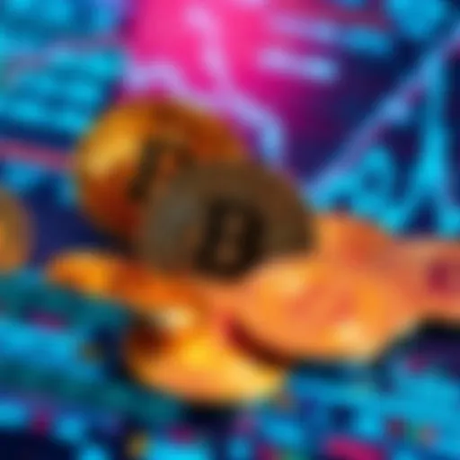 A collection of shiny Bitcoin coins on a high-tech digital screen, representing the rise of cryptocurrency in finance.