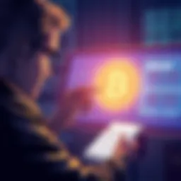 A person calculating financial options while looking at a Bitcoin symbol and collateral loan terms on a screen