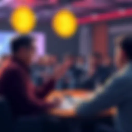 A Bitcoin community member expresses regret during a debate about the Block Size Wars, with others listening attentively.