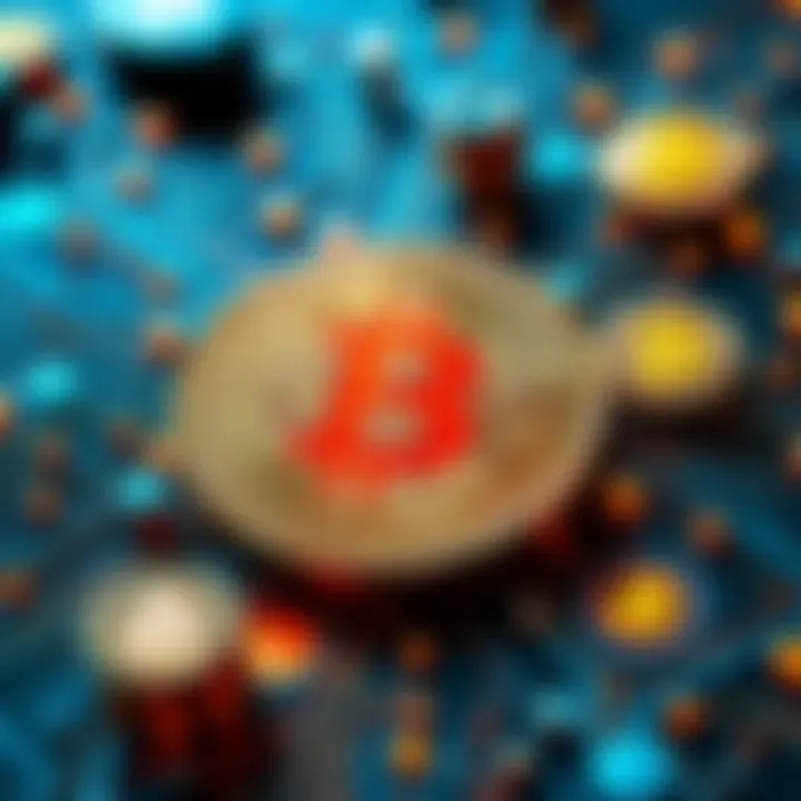 A visual representation showing simple and complex aspects of Bitcoin, with currency symbols and layers of information