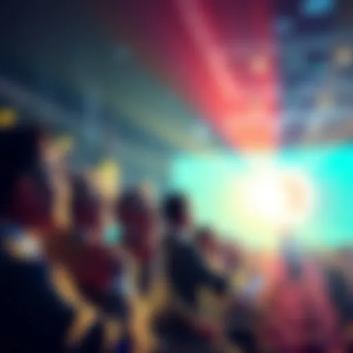 A group of speakers passionately discussing cryptocurrency trends at the Bitcoin 2026 convention.