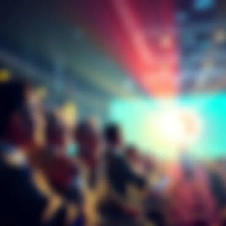 A group of speakers passionately discussing cryptocurrency trends at the Bitcoin 2026 convention.
