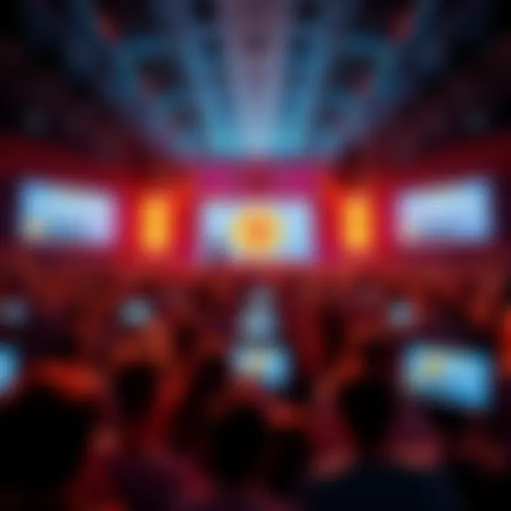 Crowd celebrating at the Bitcoin 2025 Convention with digital screens showing transaction numbers