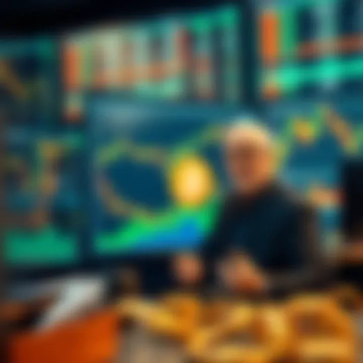 A screen displaying Bitcoin Core software with charts and graphs showing market trends and statistics, accompanied by a photo of Mike Schmidt discussing cryptocurrency.