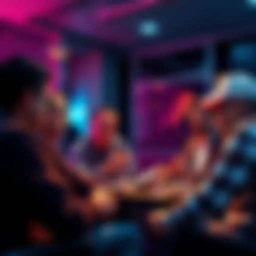 A group of people discussing Bitcoin Core's influence and power dynamics in an informal setting.